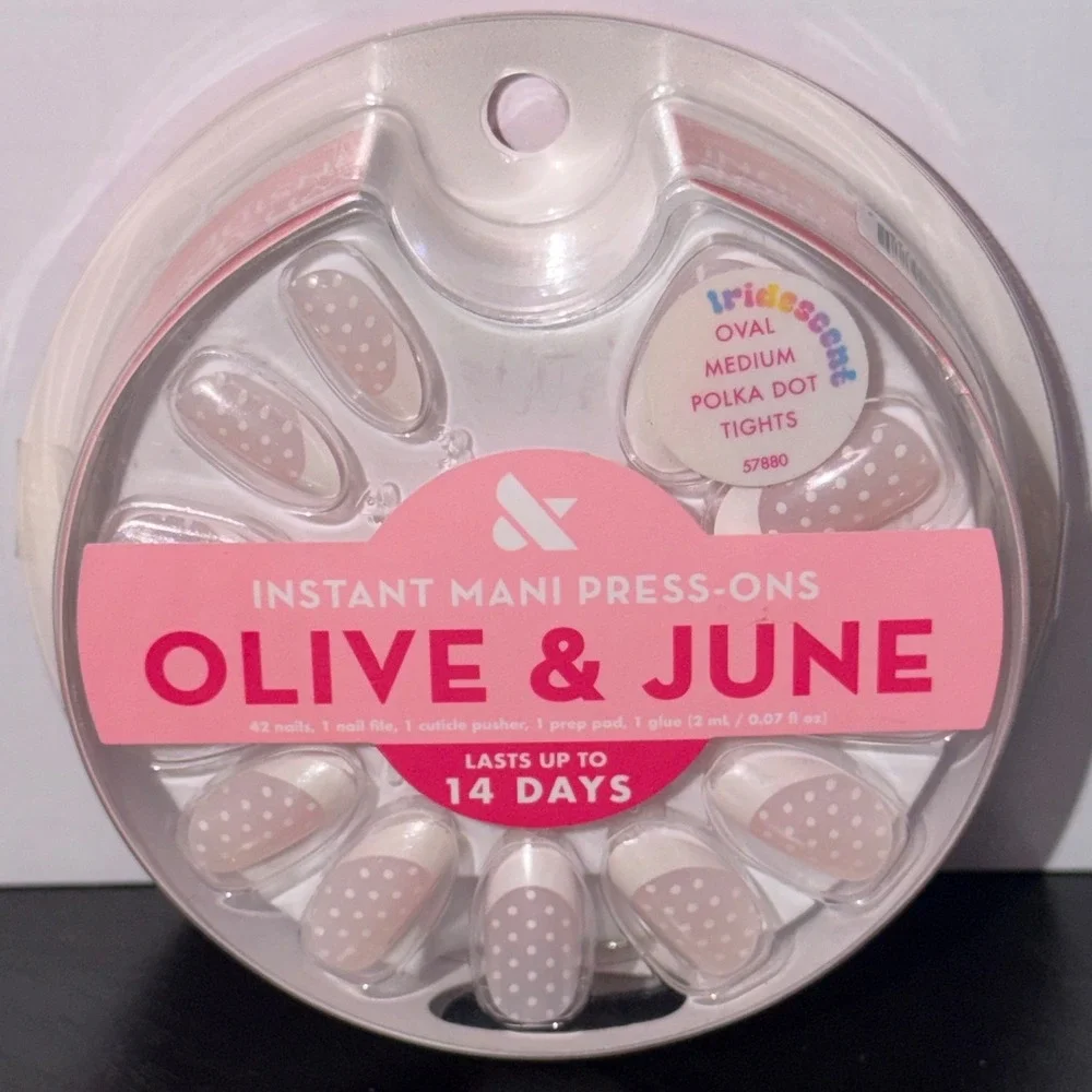 Olive & June Instant Mani Press-On Nails Iridescent Oval Polka Dot Tights French